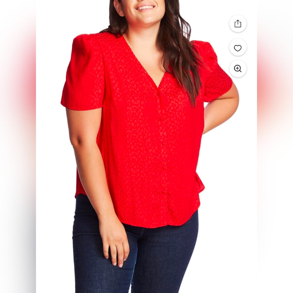 1 State Red Button-Up Women's Top